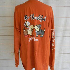 WM'S ORANGE PUPPIE LOVE THANKSGIVING FALL LONG SLV T-SHIRT SZ XXL